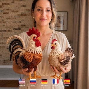 Schema per uncinetto Gallo e Gallina / Amigurumi di animali da fattoria in PDF / Schema per uncinetto Pollo / Decorazione rustica in stile fattoria / Download immediato