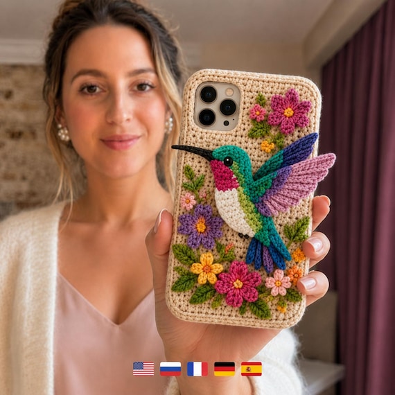 Hummingbird Crochet Phone Case Pattern | 3D Floral iPhone Cover | Botanical Amigurumi PDF Crochet Pattern | Instant Download
