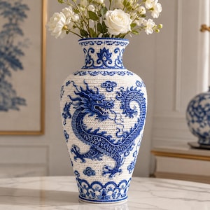 Blue and White Dragon Vase - Etsy