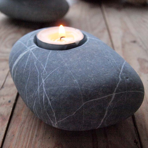 beach pebble candle holder - beach house inspiration - home decor