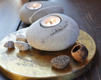 stony candleholder handmade of sea pebble