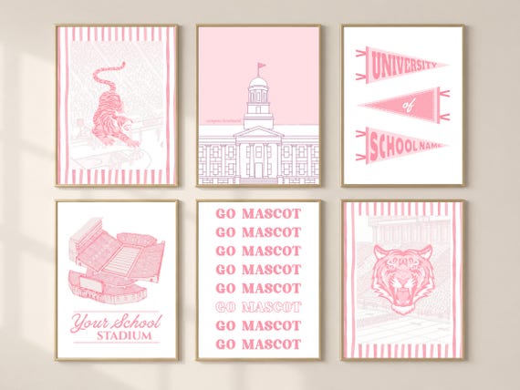 Custom College Dorm Prints -- set of 6 -- digital download