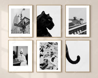 Láminas modernas en blanco y negro para dormitorios universitarios (juego de 6) - descarga digital