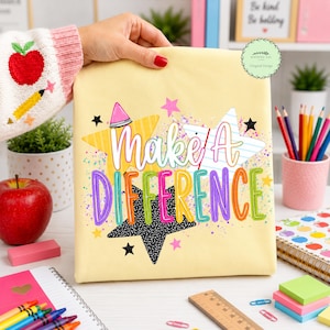 „Difference Maker“ (PNG), Regenbogenstern-Lehrerdesign, Konfetti-Shirt-Design (DTF-PNG), Sofort-Download