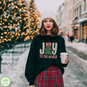 Joy to the World Christmas Tree PNG, Holly Gingham Patchwork Design, DTF PNG, Instant Download