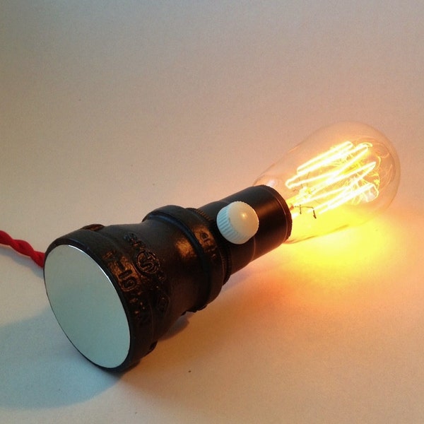 Dimmable Industrial Lamp. Makes an awesome desk, table, accent, mantle or night light. Steampunk on the mild side.