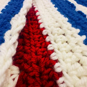 Red White & Blue Crochet Scarf, Handmade Textured Winter Accessory image 2
