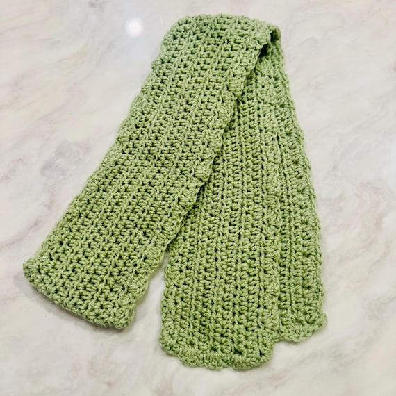 Sage Green Crochet Scarf — handmade crochet scarve, Soft sage green crochet.