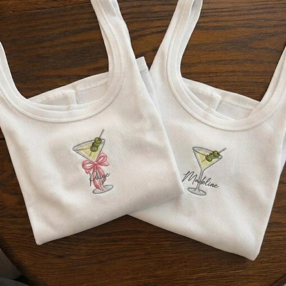 Personalized Martini Embroidered Tank Top, Custom Name Cocktail Shirt, Bachelorette Party Tank, Bridesmaid Gift, Girls Trip Outfit