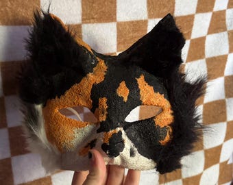 calico cat therian mask, furry mask, cosplay, dress up