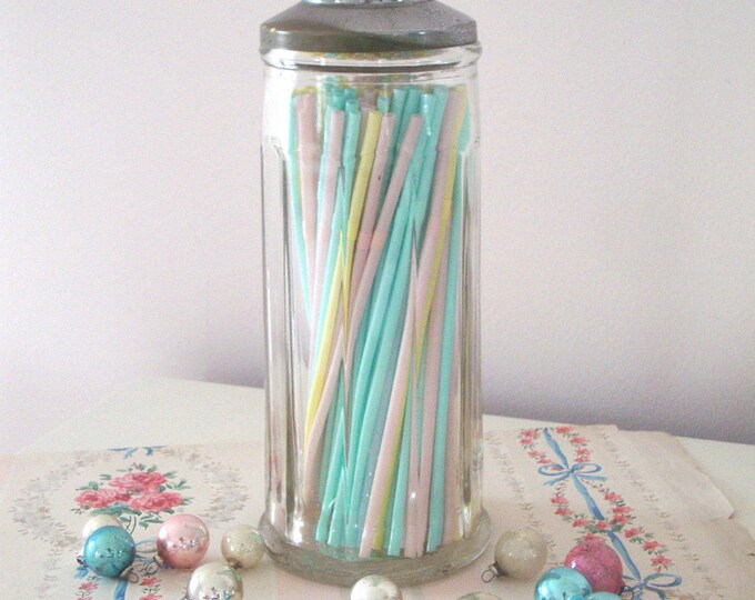 VINTAGE STRAW HOLDER Glass Jar Kitchen Canister Storage Etsy