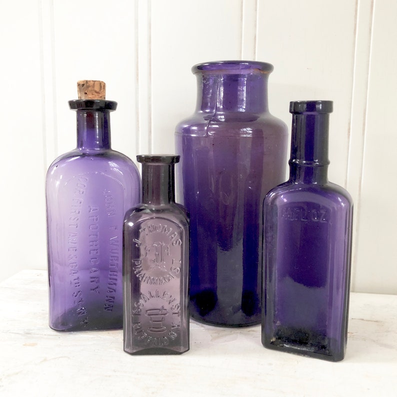 Vintage PURPLE GLASS Bottle Amethyst Bottle Armour's Etsy