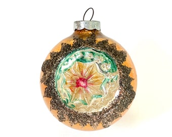 VINTAGE CHRISTMAS ORNAMENT -  Indented - Gold Glitter -