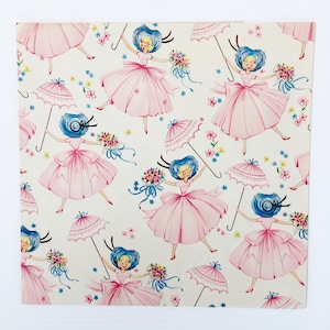 VINTAGE Mid Century Wedding Bridal Shower Gift Wrap - 1 Large Sheet - 19 x 25.5 - Wrapping Paper Pink Umbrellas