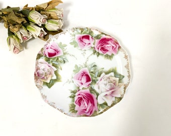 Rosenthal Bavaria Pink Roses Floral Plate - Fine China - 9” Gold Accents - Shabby Cottage Chic