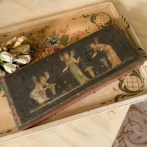 VINTAGE Italian Florentine Pink Box - Angel Cherub  Design - Pink Gold - Rectangle -Paris Apt - Romantic Florentia