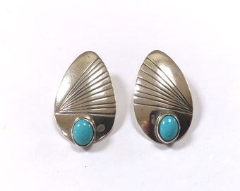 L. Ganado Signed Sterling Silver Vintage Earrings - Turquoise - Navajo Native American Earrings