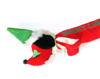 Vintage Dan Dee Merry Christmas Plush Dog, Weiner Dog, Dachshund, Red Velvet Dog, Christmas Decoration