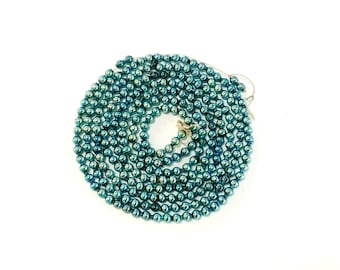 Vintage BLUE Glass Christmas Garland - Glass Bead Garland - Single Beads - Beaded Garland - 88” Strand - 5/8" wide