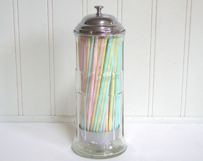 VINTAGE STRAW HOLDER Glass Candy Jar Kitchen Counter Etsy