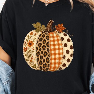 Comfort Colors Mixed Pattern Pumpkin Shirt | Leopard Gingham Polka Tee – Fall T-Shirt for Women