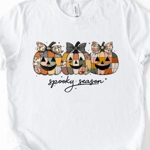 Spooky Season Shirt, Patchwork Pumpkin Tee – Cute Fall T-Shirt for Women