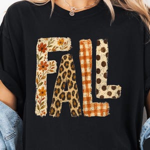 Fall Shirt, Floral Leopard Patchwork Tee – Autumn T-Shirt for Women