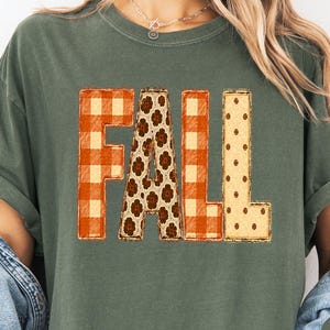 Fall Shirt, Gingham Floral Patchwork Tee – Autumn T-Shirt for Women