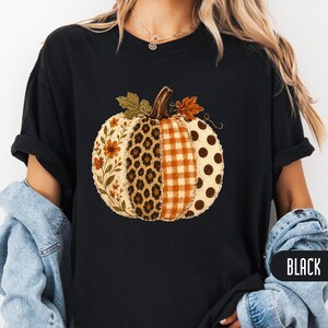 Mixed Pattern Pumpkin Shirt | Leopard Gingham Polka Tee – Fall T-Shirt for Women