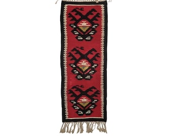 Vtg Handwoven Mexican Native Wool Wall Hanging Table Runner Geometric Patterns