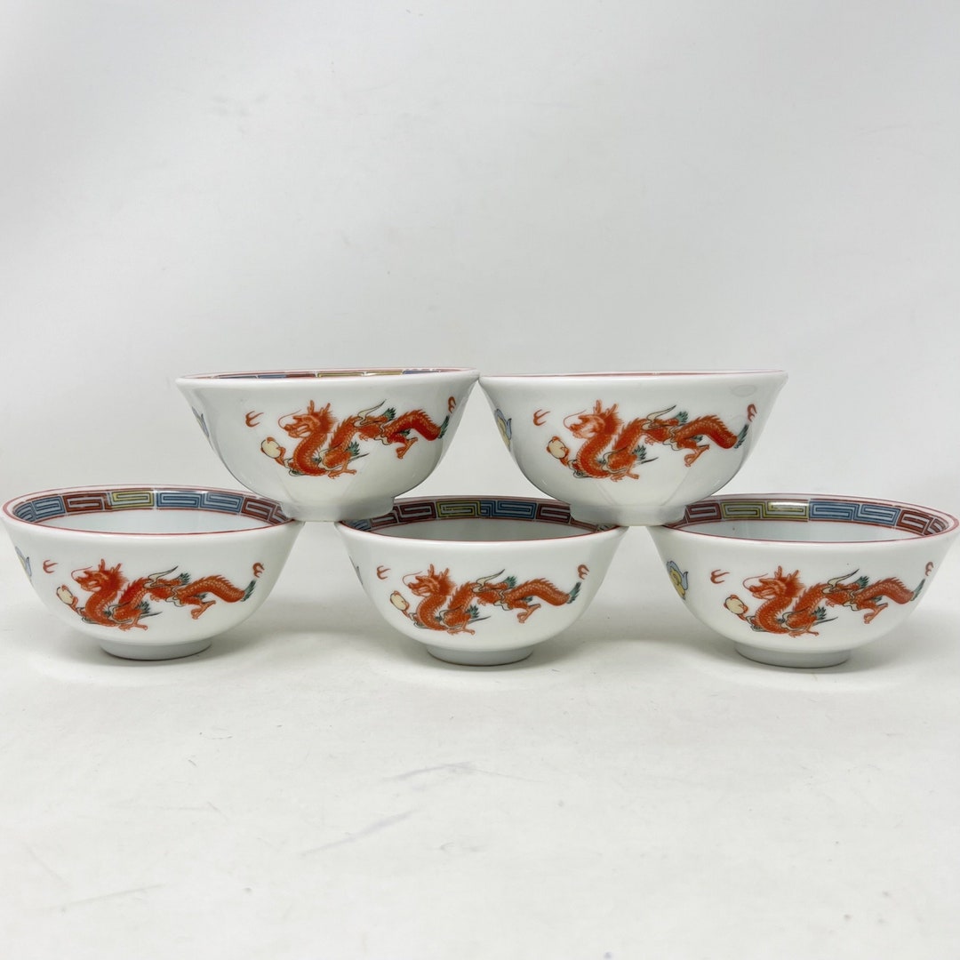 Phoenix Broth Bd Box Nakazato Phoenix Dragon Rice / Broth Bowls Set of 5 Round Bottom 4.5 ...