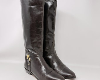 Etienne Aigner Vintage Brown Leather Tall Derby Riding Boots 7M Academia Preppy