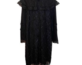 80s Black Floral Lace Overlay Duster Coat 18 Whimsigoth Fairygoth Dark Victorian