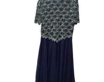 Laurence Kazar Navy Blue Beaded Sequin Formal Evening Dress Plus Size 2X Mother