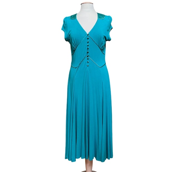Bloomingdales Teal Midi Dress Pin up Baby Doll 40s Satin Accent Vtg  Inspired PL - Etsy