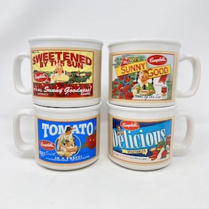 Campbell’s Soup Mugs For Houston Harvest 2005 Set of 4 Collectible 3.5” X 4”