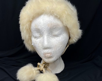 Little Girls Vintage Thalhimers Tuscan Lambs Skin White Fur Hat  Winter