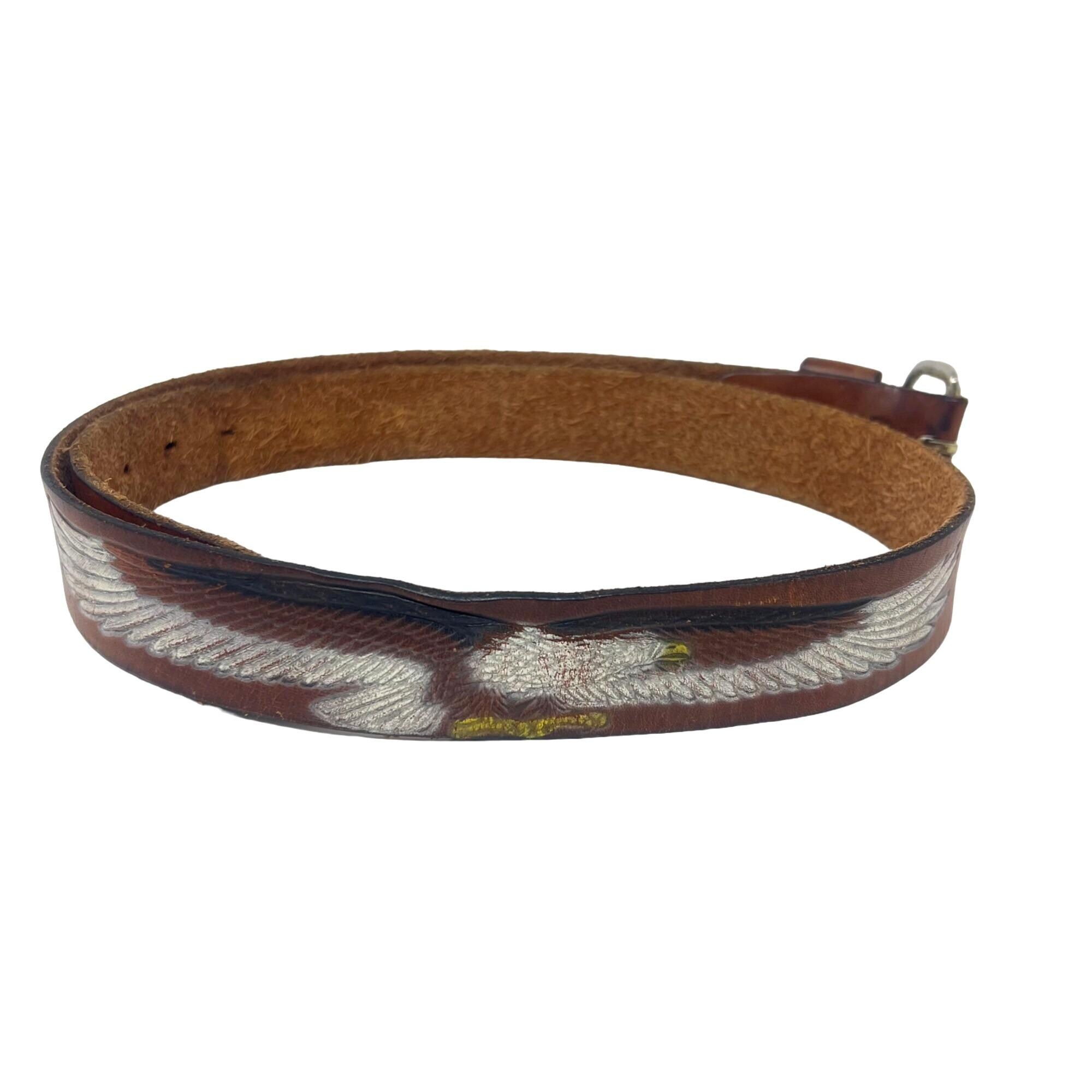 VINTAGE Leather Brown Tooled Belt Distressed Metal Buckle 1970 Hippie Bohemian 0A1EC9E8-51EE-4F65-AB84-  main image 2