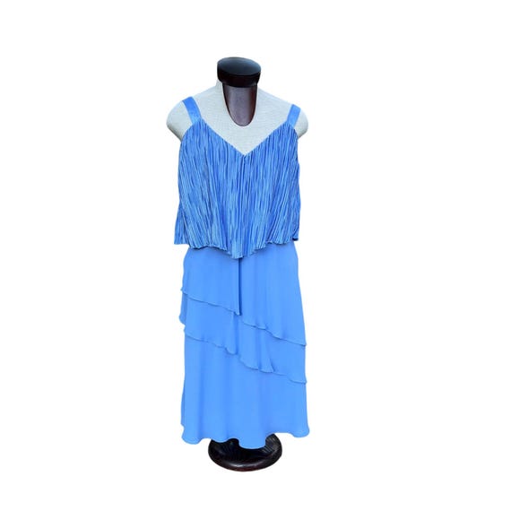 open lace back dress Periwinkle Pleated Ruffle Dress