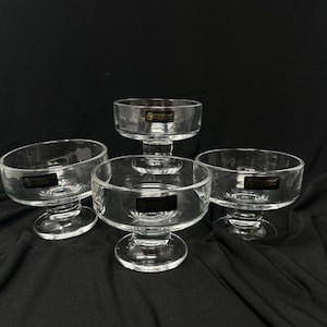 Set of 4 Dessert Ice Cream Sherbet Clear Glass Dishes Lirmartur Label 4&quot; x 3&quot;