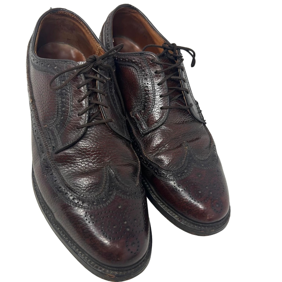 Florsheim Vintage Wingtip Dark Burgundy Brown Leather Longwing V Cleat Size‎ 10D Florsheim Vintage Wingtip Dark Burgundy Brown Leather  main image 4