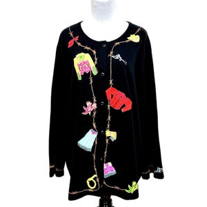 Vintage 90s Michael Simon Womens Knit Quirky Maximalist Western Fun Cardigan 2XL