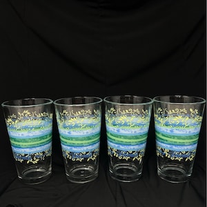 LIbbey Tumblers Home Is Where My Heart Is Family Memories Blue Green Set of 4