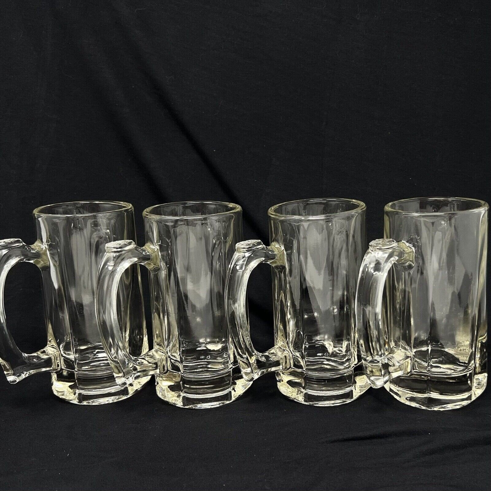 Libbey Ribbed Glassware Vtg Set 4 Libbey Heavy Ribbed Beer Mug Stein 10 Oz Clear Glass Thumb ...