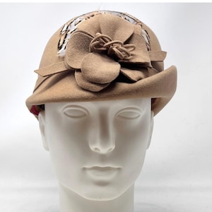 Vintage Adolpho II Cream Wool Tiger Stripe Velour Wide Brim Bucket Hat Adolfo Hat - Etsy main image 3