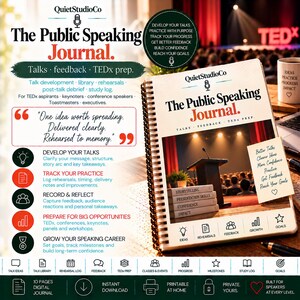 Public Speaking Journal Printable PDF Speaker Prep Tracker TEDx Talk Development Keynote Toastmasters Companion Rehearsal Feedback