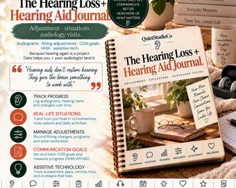 Hearing Aid Journal Printable Pdf Hearing Loss Tracker Audiology Visit Log Adjustment Diary Situation Tinnitus Cochlear Implant OTC COSI HHI