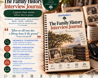 Family History Interview Journal Printable PDF Record Elder Stories Grandparent Interview Questions Oral History Legacy Gift Genealogy Sto