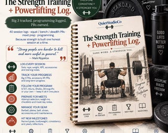 Powerlifting Log: Big 3 PR Tracker, Program Journal (PDF Download)