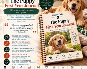 Puppy First Year Journal Printable PDF Puppy Milestones Socialization Checklist Vet Vaccination Log Growth Tracker New Puppy Gift Own